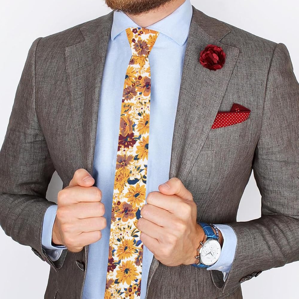 Mantieqingway Men's Cotton Printed Floral Neck Tie Skinny